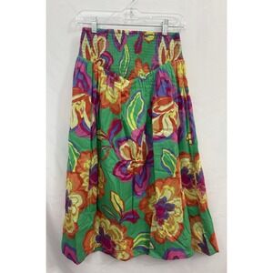 NWT GB Gianni Bini Green Floral Tropical Midi Skirt Lined Cotton Womens Size S
